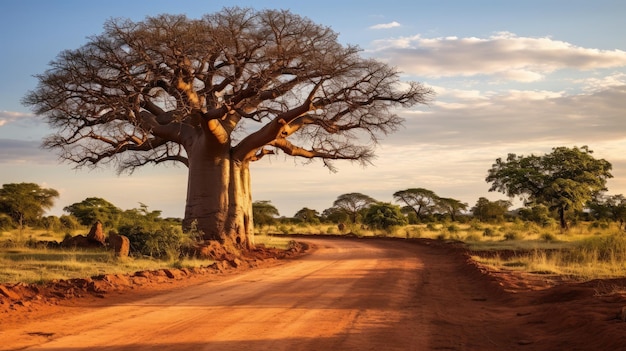 Ein Baum auf einer unbefestigten Straße