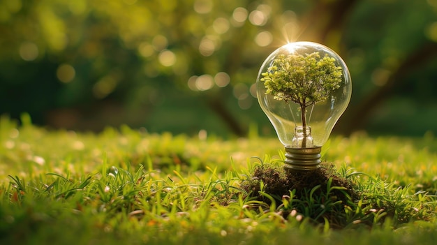 Foto ein baum gedeiht in einer lampe, die den charme des rasens verstärkt