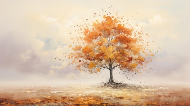 Ein Baum im Herbst Aquarell Spritzer-Effekt warme Töne AI Generative