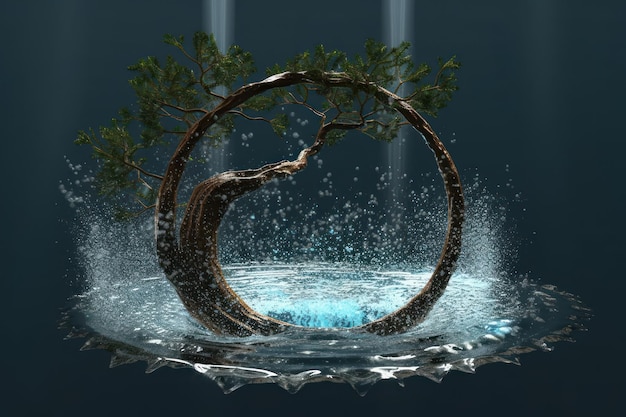 Ein Baum im Wasser mit Wassertropfen