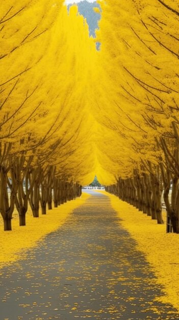 ein Baum in Blüte mit einem gelben Hintergrund