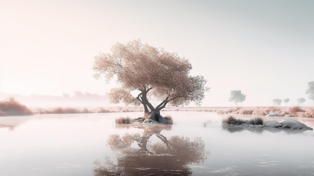 Ein Baum in einem See mit dem Wort Baum darauf