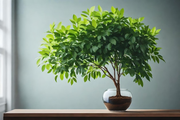 ein Baum in einer Vase mit grünen Blättern Selective Focus Shot