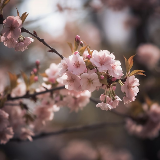 Ein Baum mit blühenden rosa Blüten.