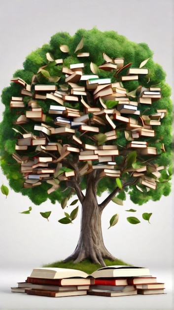 Foto ein baum mit büchern, auf denen bücher stehen