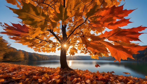 ein Baum mit der Sonne, die durch die Blätter scheint