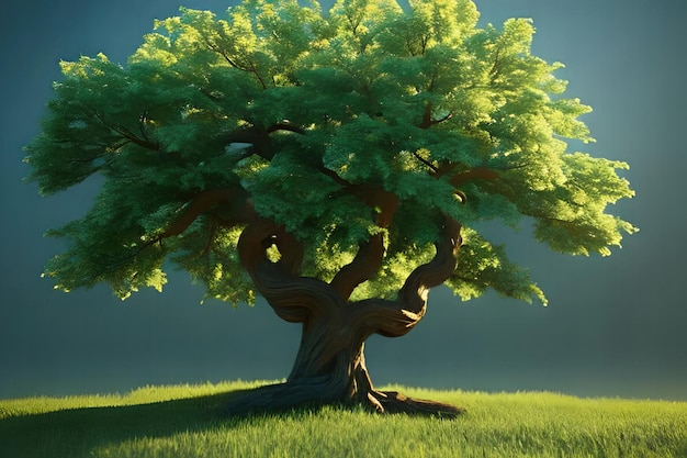 Ein Baum mit einem grünen Blatt darauf