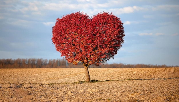 Ein Baum mit einem herzförmigen Muster in Rot