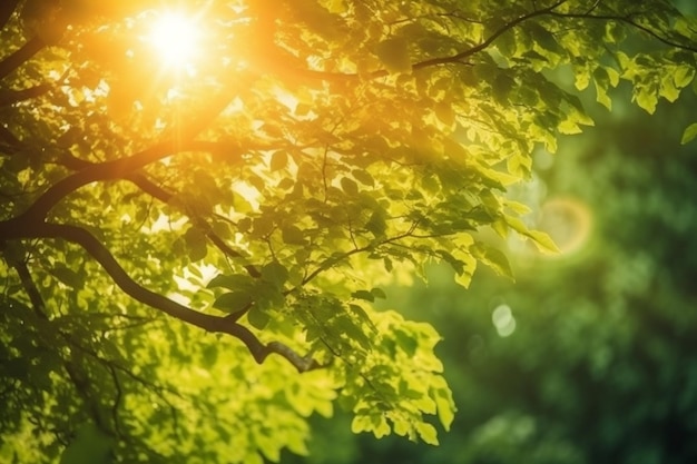 Ein Baum mit grünen Blättern im Sonnenlicht