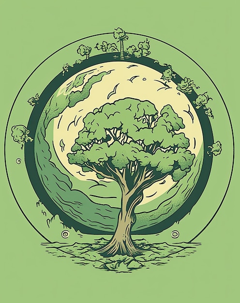 Ein Baum mit grünen Blättern in Kreisform auf hellem Hintergrund Pflegekonzept für den Planeten Erde Generative KI
