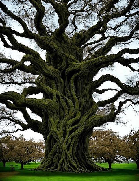 Ein Baum mit grünen Zweigen und Reben