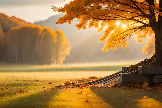 Ein Baum mit Herbstlaub im Hintergrund