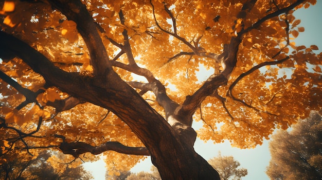 Ein Baum mit orangefarbenen Blättern