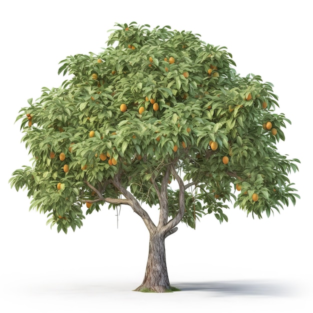 Ein Baum mit Orangen darauf und dem Wort Mango darauf