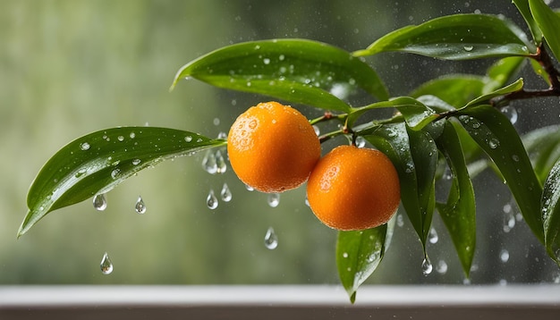 ein Baum mit Orangen und Wassertropfen darauf