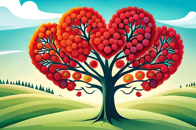 Ein Baum mit Äpfeln in Form eines Herzens