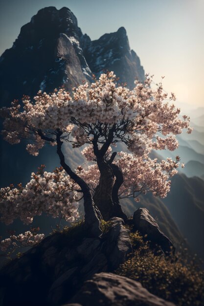 Ein Baum mit rosa Blüten darauf