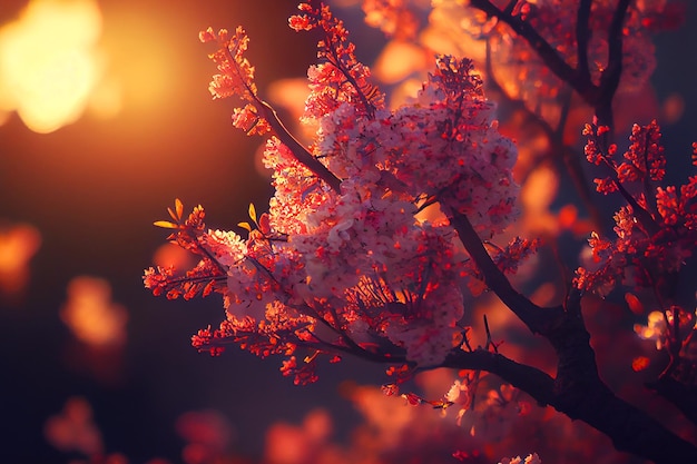 Ein Baum mit rosa Blüten im Sonnenlicht