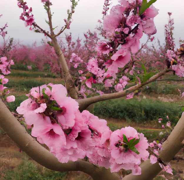 Ein Baum mit rosa Blüten in voller Blüte im Frühjahr.