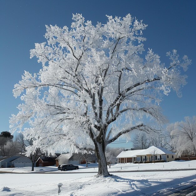 ein Baum mit Schnee drauf ist mit Schnee bedeckt