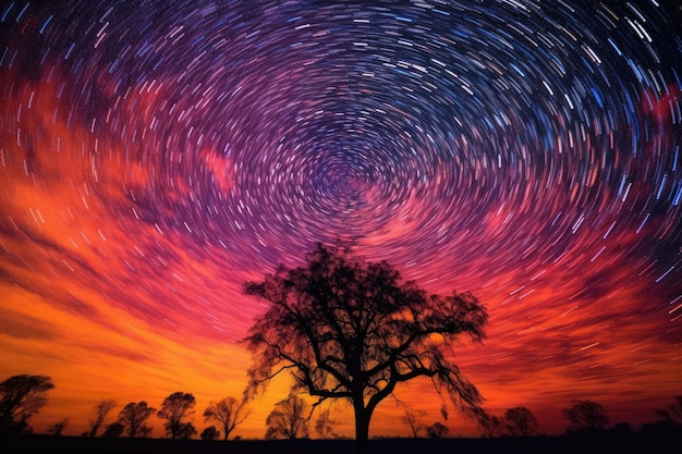 Ein Baum mit Sternen und dem Himmel im Hintergrund