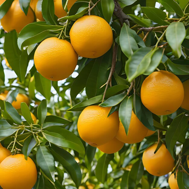 Foto ein baum mit vielen orangen, die daran hängen