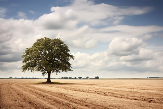 Ein Baum steht allein auf einem Feld