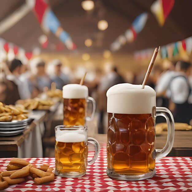 ein Becher Bier mit einem Stick drin, auf dem steht Bier