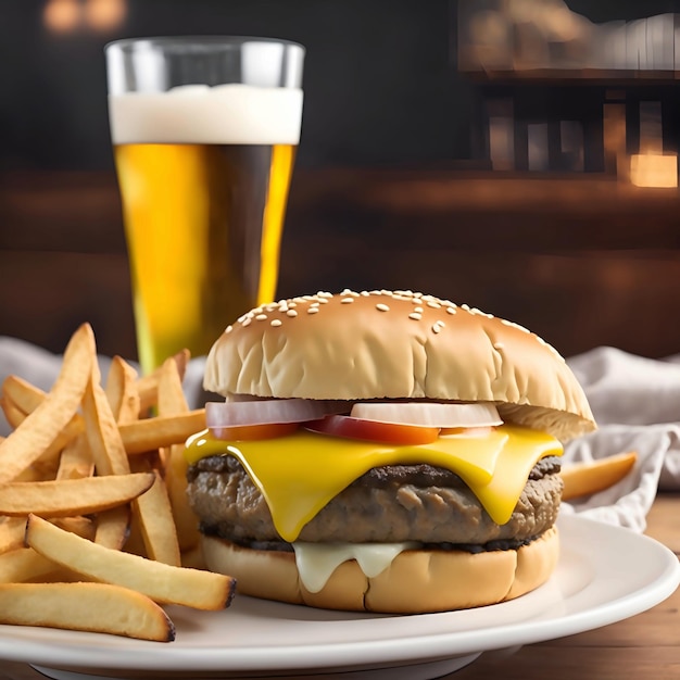 Ein Beef Patty mit knusprigen Pommes