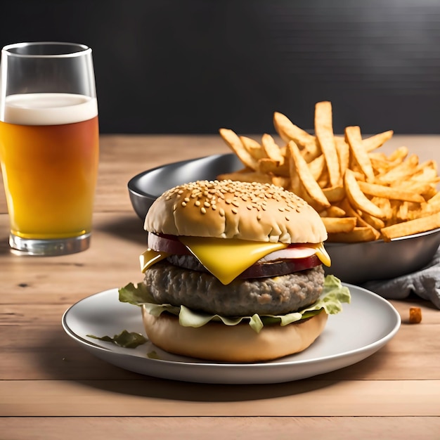 Ein Beef Patty mit knusprigen Pommes