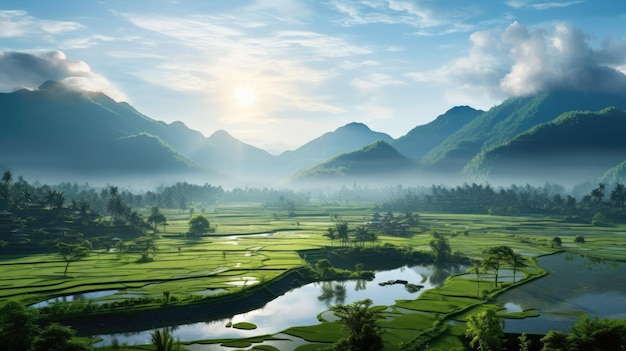 Ein beeindruckender Blick auf die indonesischen Reisfelder in Terrassen