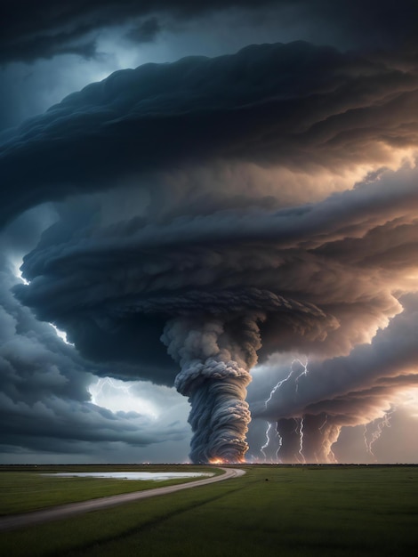 Ein beeindruckendes Foto, das die rohe Kraft und Intensität eines gewaltigen Tornados aufzeichnet