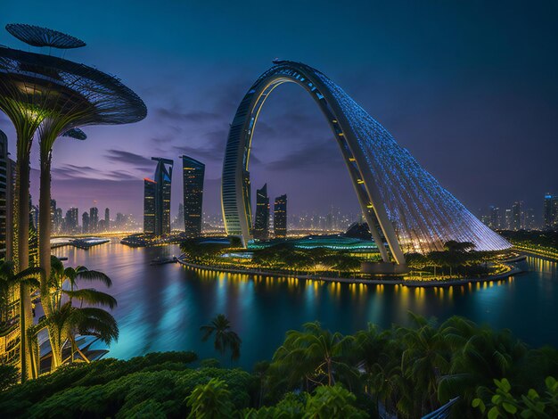 Foto ein beeindruckendes stadtbild, das die ikonische skyline von singapur zeigt