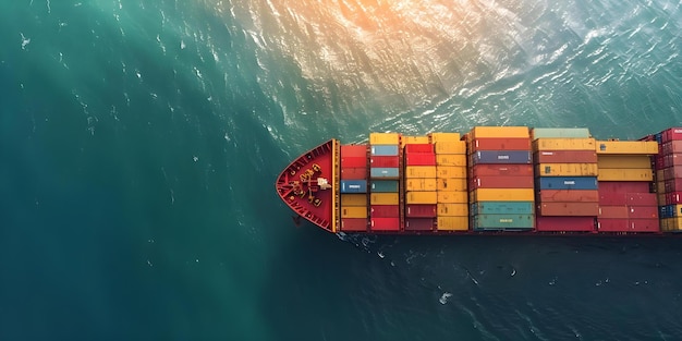 Ein belebter Hafen mit Containern, die auf ein Frachtfahrzeug geladen werden, das den globalen Handel und die Logistik zeigt Konzept Globaler Handel Frachtfahrzeuge Logistik Belebter Port Containerbeladung