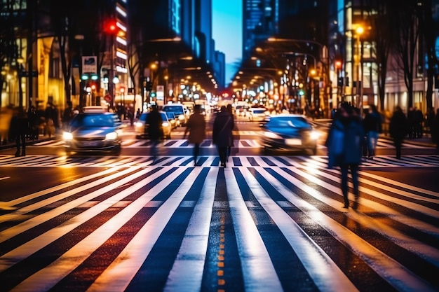 Ein belebter städtischer Zebrastreifen während der Hauptverkehrszeit als Hintergrundbild