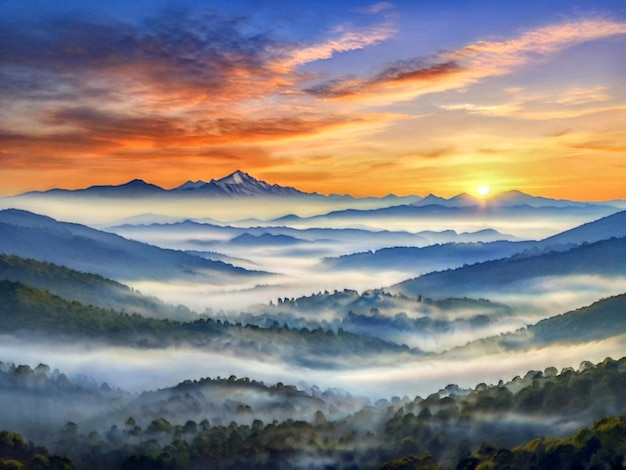 ein Berg ist von Nebel und Wolken umgeben