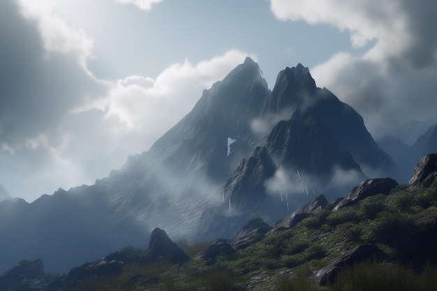 Ein Berg mit einer Wolke am Himmel