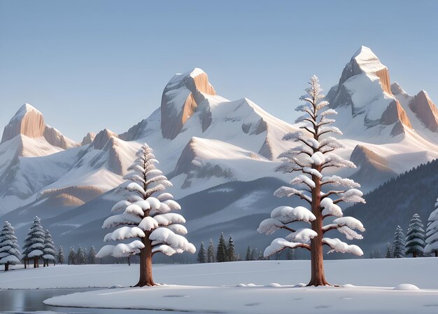 Ein Bergsee im Nebel Winterlandschaft mit Bäumen im Hintergrund, ai generiert