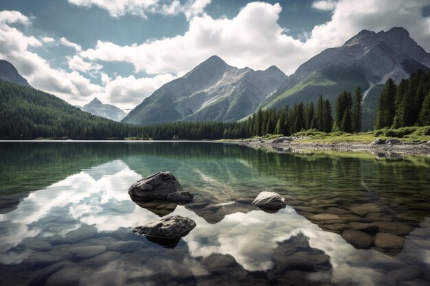 Ein Bergsee mit Bergen im Hintergrund