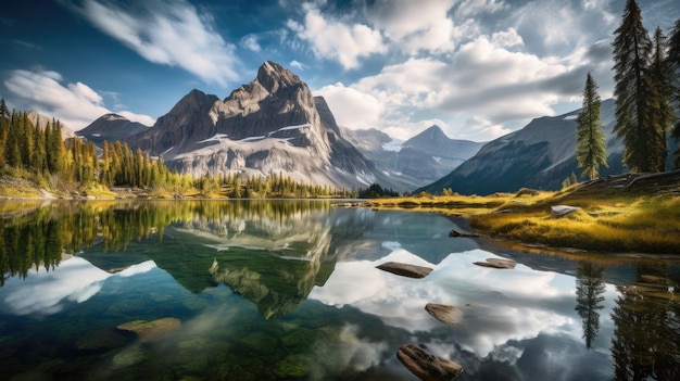 ein Bergsee mit einem Berg im Hintergrund