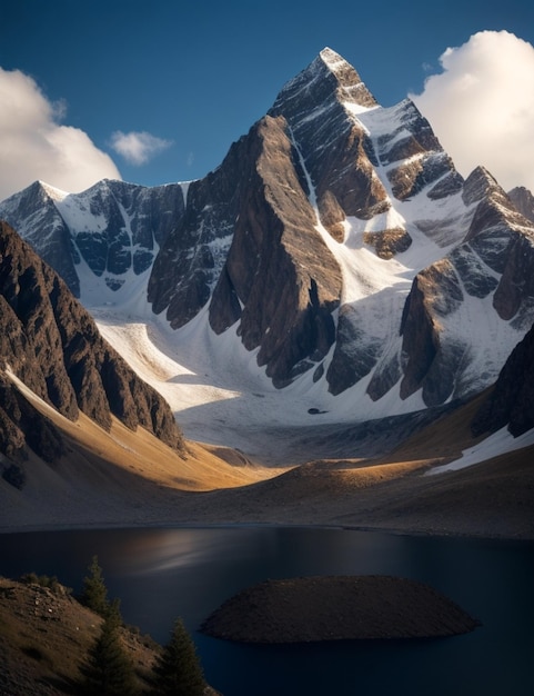 Ein Bergsee mit einem Berg im Hintergrund