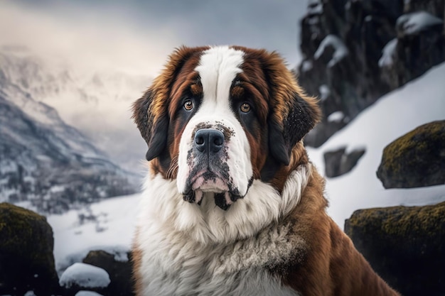 Ein Bernhardinerhund auf dem Schnee Ai erzeugt