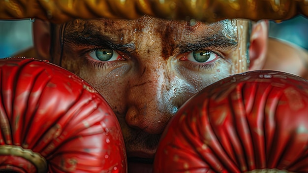 Ein besiegter Boxer sitzt auf einem Hocker in der Ecke des Rings, ihre Augen nach unten und ihre Expre