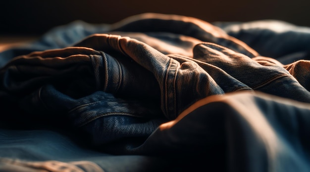 Ein Bett mit einer blauen Decke und einem Licht darauf