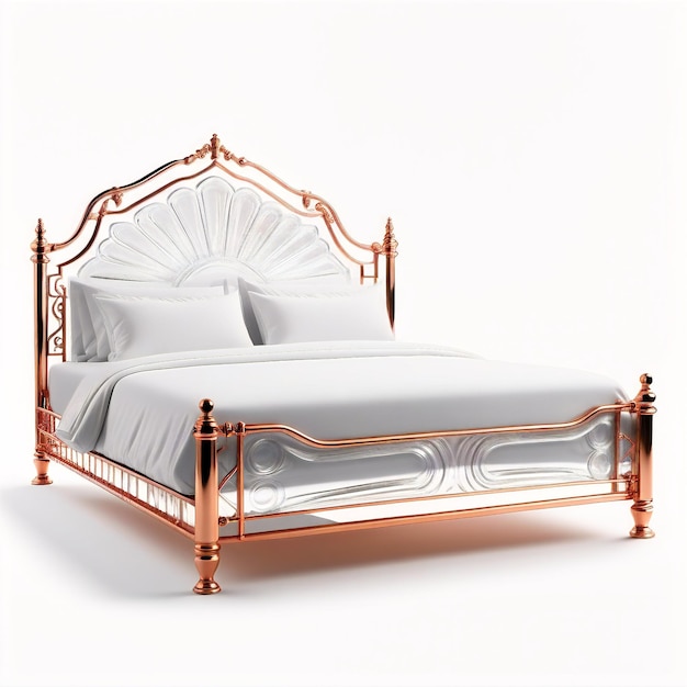 ein Bett mit weißer und goldener Bettwäsche