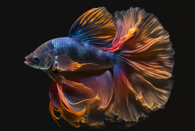 Ein Betta-Fisch, der mit seinem Schwanz schwimmt Generative KI