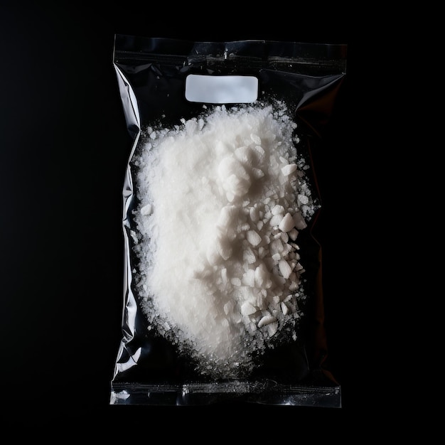 Ein Beutel mit weißem Kokainpulver auf schwarzem Hintergrund