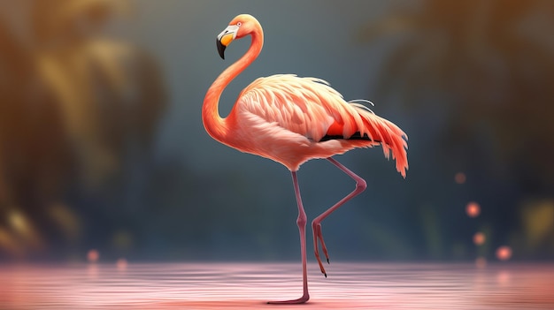 Ein bezaubernder Flamingo, der auf einem Bein steht, wurde von der KI generiert