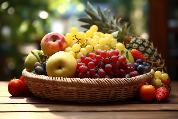 Ein bezaubernder Obstkorb mit frischen Früchten vor einem Hintergrund