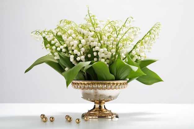 Ein bezauberndes Bouquet aus weißen Lilien aus dem Tal in einer metallischen Vase